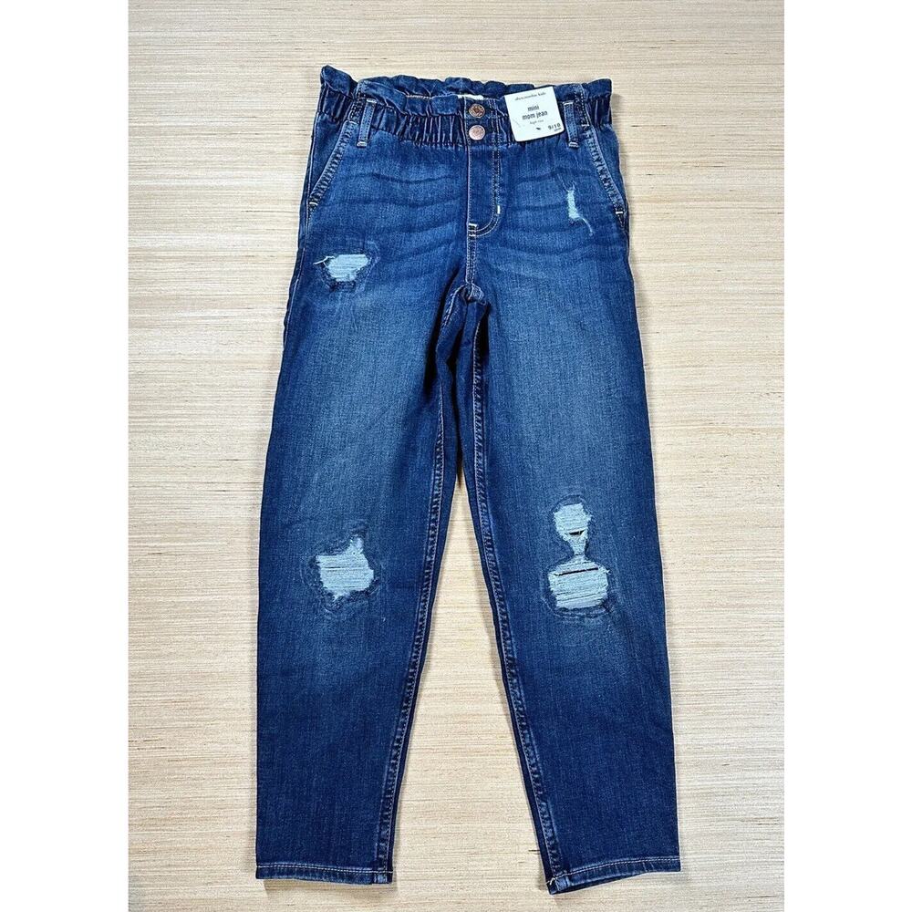 Abercrombie Kids Mini Mom Jeans Girls 9/10 High Rise Ripped Dark NEW